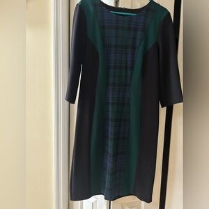 connected apparel Navy and Green Plaid Panel Dress